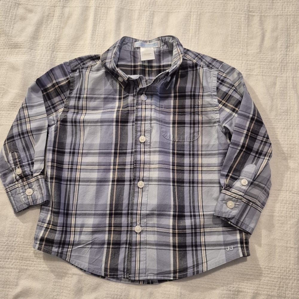 Janie and Jack boys 18-24 months blue & tan plaid shirt 2012 play condition